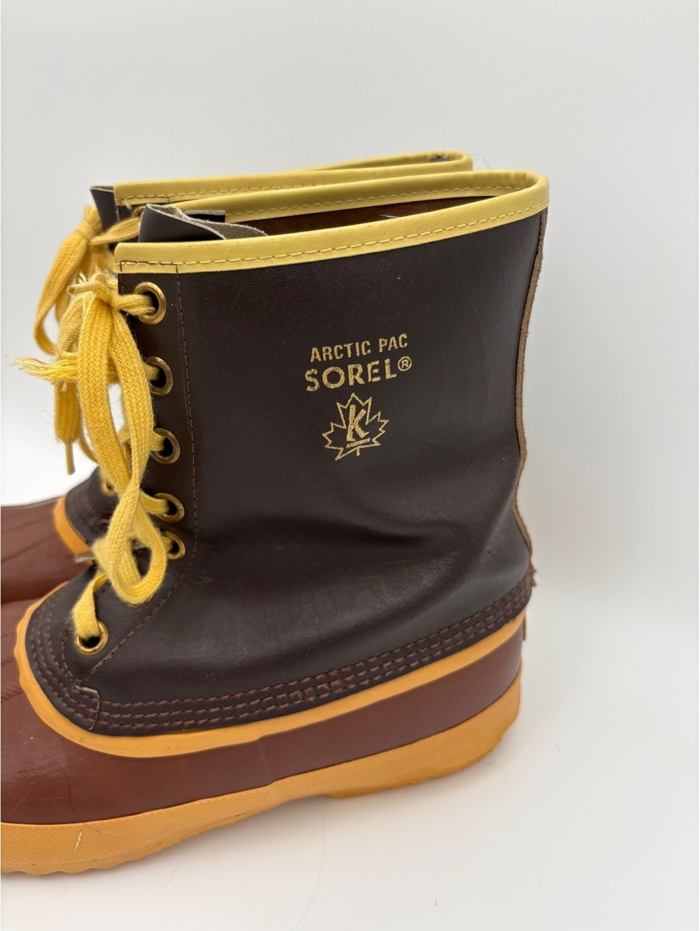 Sorel Arctic Pac Wool Lined Vintage Woman sz 10 Winter Boots Brown and Yellow - Picture 2 of 9